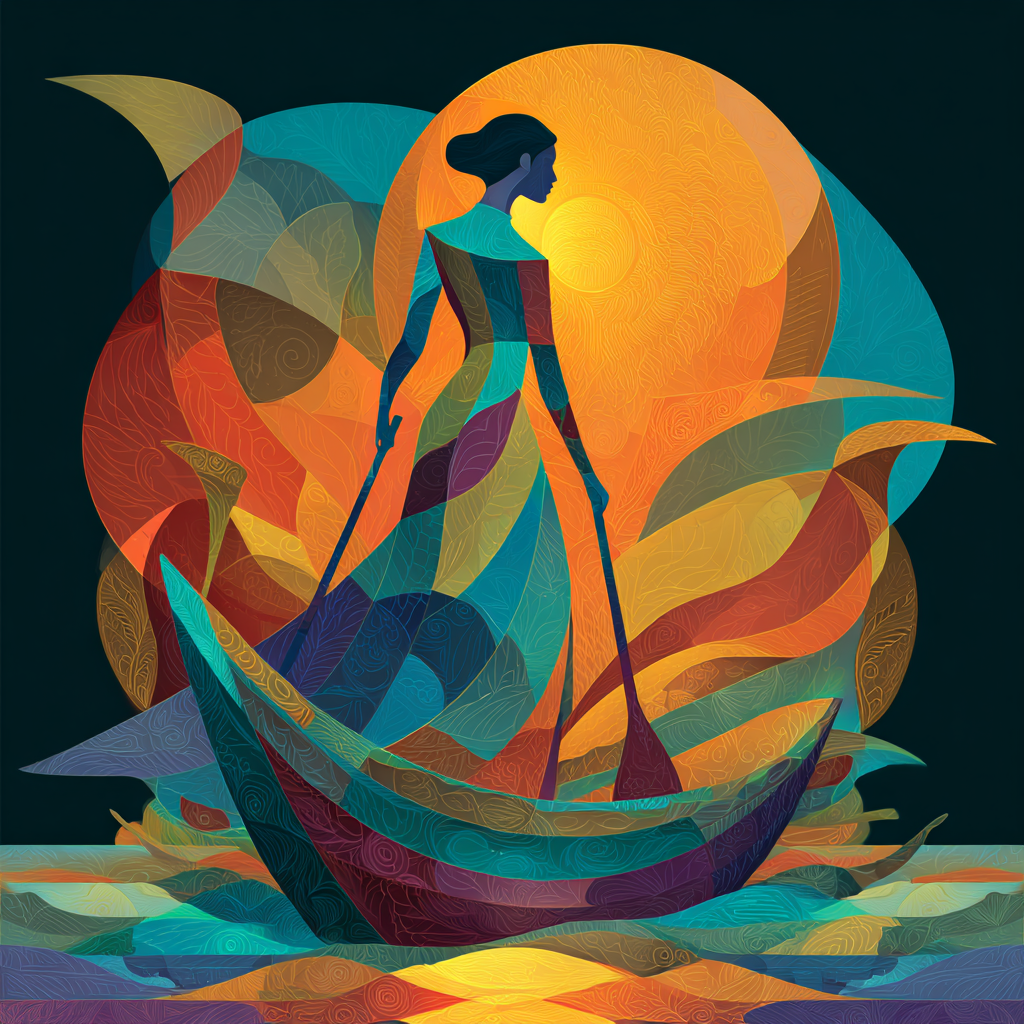 Woman standing in a boat