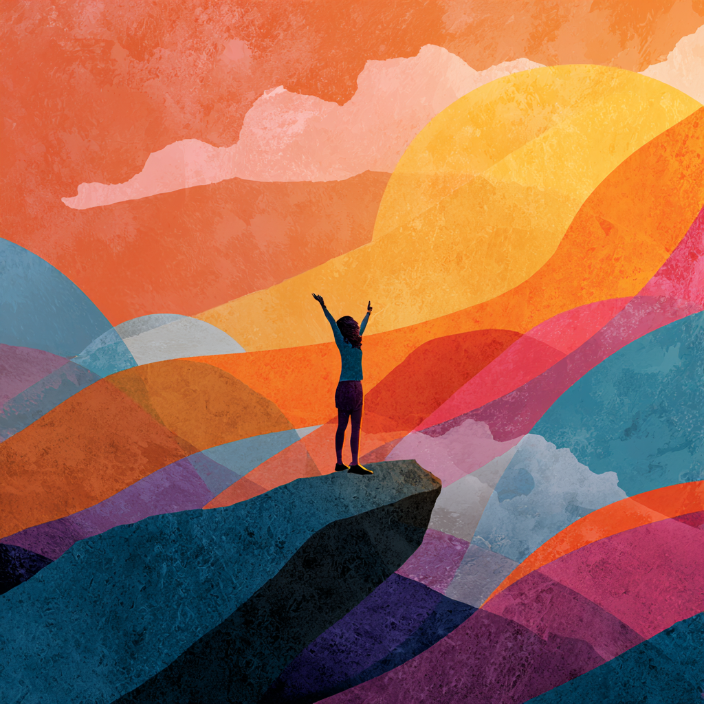 woman on top of a mountain celebrating success